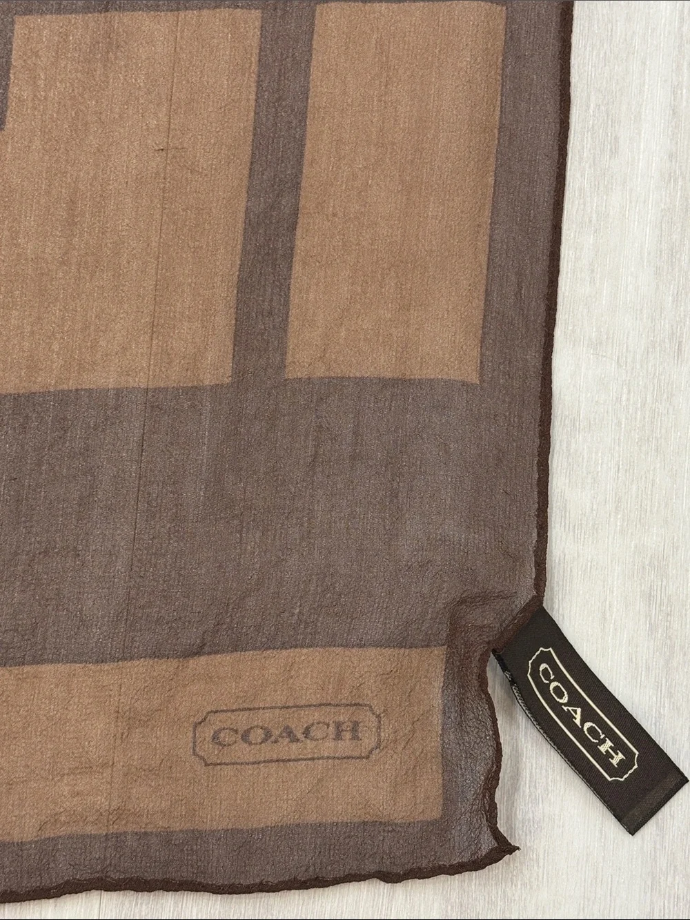 Coach Brown Logo Panel Long Scarf 100% Silk